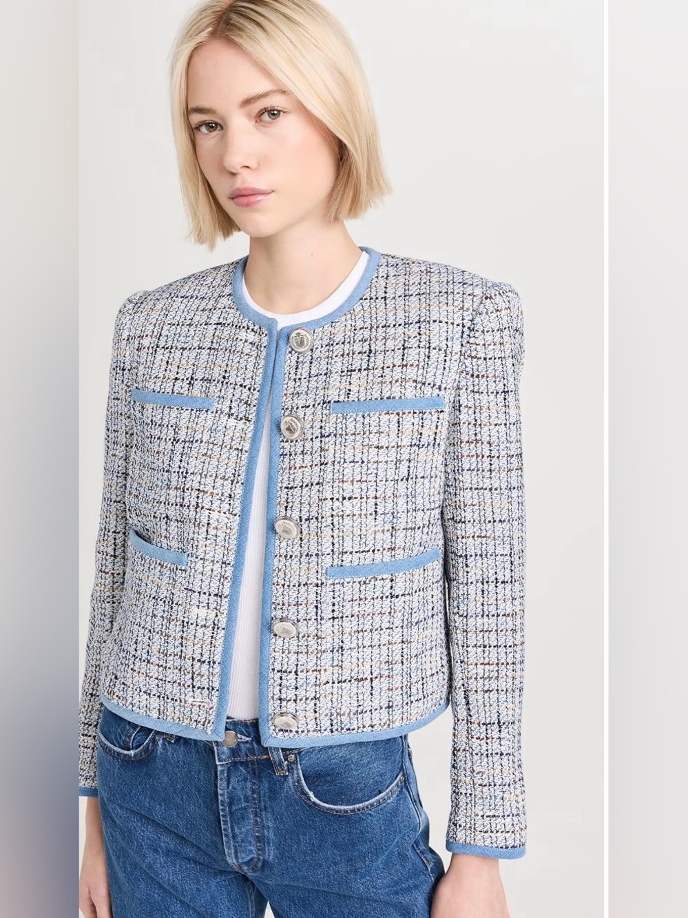 Elie Tahari Blue and White Tweed Blazer